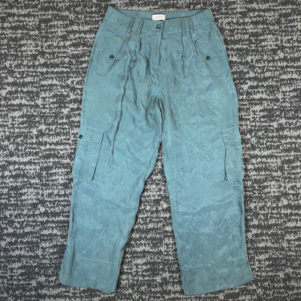 J.Crew Collection Cargo Pants Womens 10 Teal Green BG389 Cupro Blend Utility